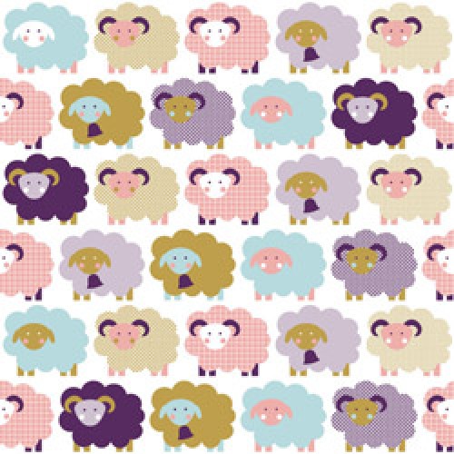 Lavmi-kleurrijk retro kinderbehang-schaapjes roze-5871