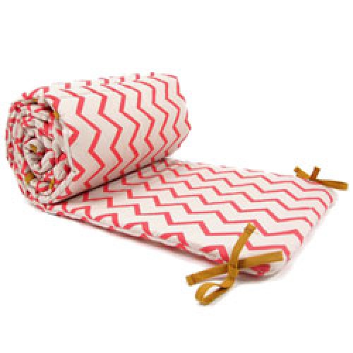 prachtige stootrand voor ledikant-zig zag roze-7234 Nobodinoz-prachtige stootrand voor ledikant-zig zag roze-7234