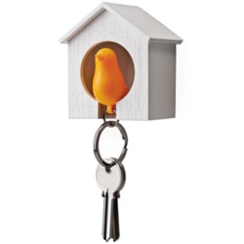 Qualy-vogelhuisje sleutelhanger-wit oranje-7488