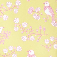 Majvillan-origineel zweeds behangpapier-sugar tree geelgroen roze-7782